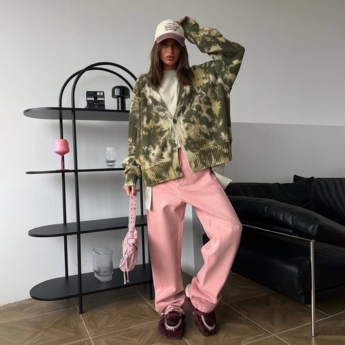 Oversized knit jacket for women with modern Tie-Dye design Lune London