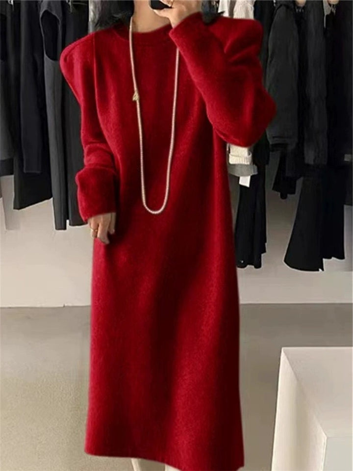 Elegant knitted dress for women with puff sleeves and a round neckline Lune London