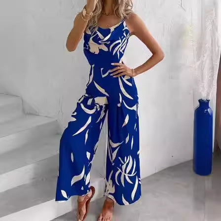 Ladies Floral Printed Wide Leg Jumpsuit Lune London