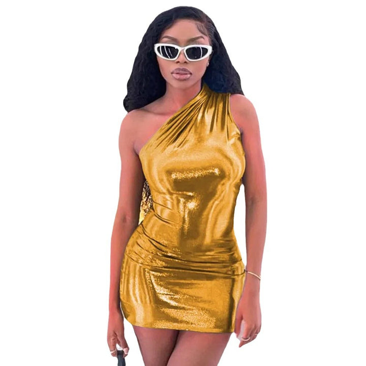 Asymmetrical metallic shift dress for women Lune London