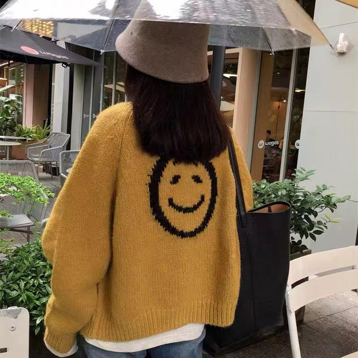 Women's cardigan and comfortable knit with playful Smiley pattern Lune London