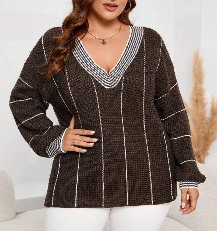 Casual sweater for women with V-neck and stripes Lune London
