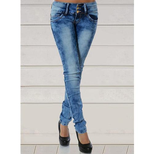 Women's Fitted Jeans with Button Placket and Casual Wash Lune London