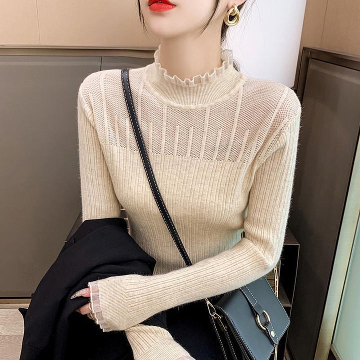 Fashion knit sweater for women with ribbed structure and eye-catching collar Lune London