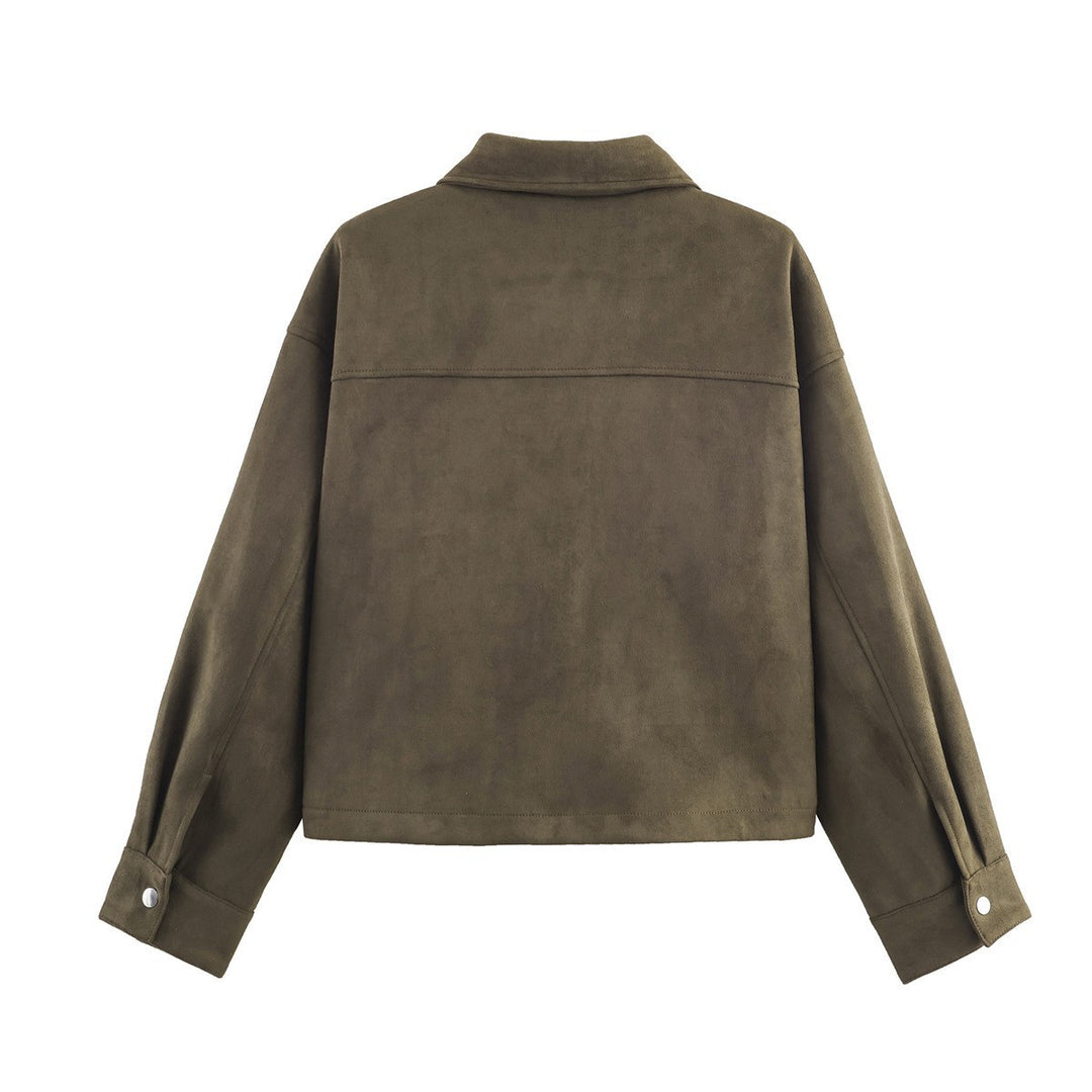 Veste courte pour femme en faux cuir doux avec poches pratiques