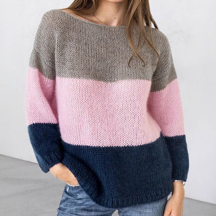 Casual striped sweater for women with wide neckline Lune London