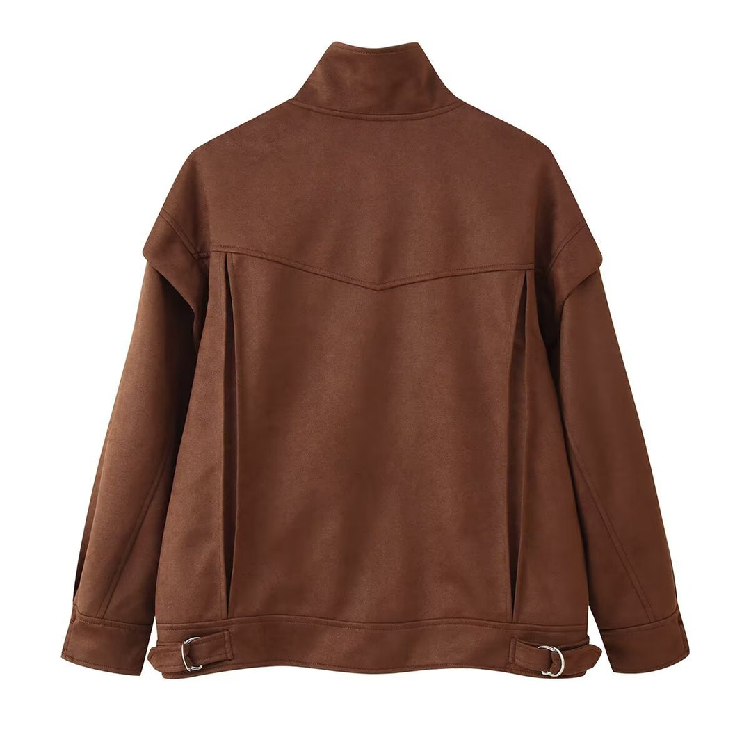 Ladies Trendy Utility Jacket with High Collar and Practical Chic Pockets and Style