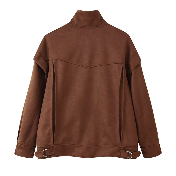 Ladies Trendy Utility Jacket with High Collar and Practical Chic Pockets and Style