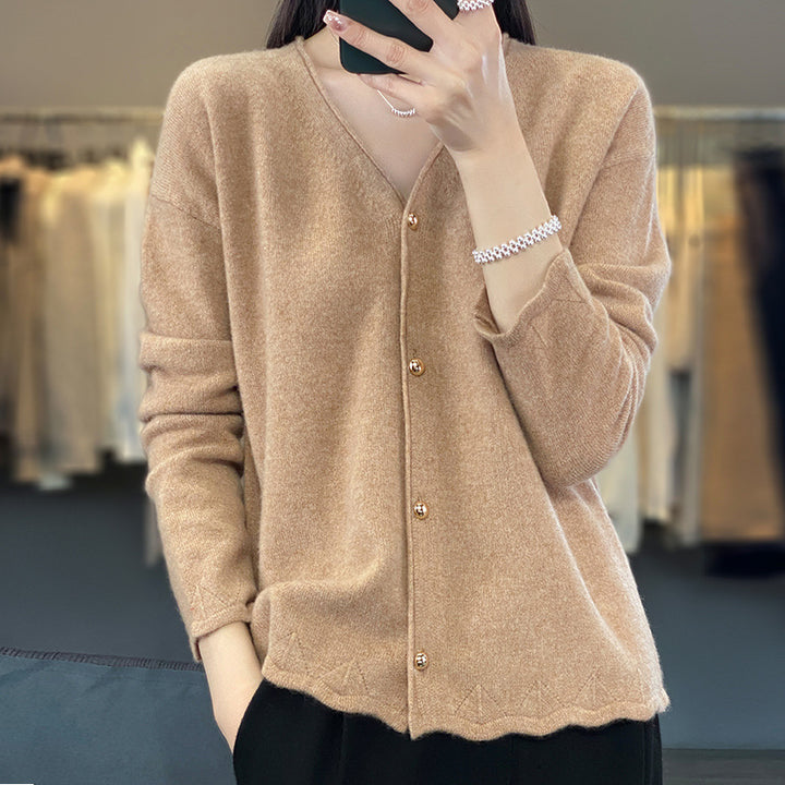 Ladies Elegant Cardigan with golden buttons and structured design Lune London