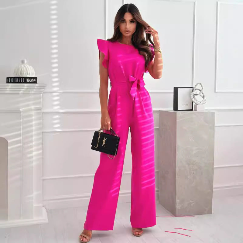 Elegant wide leg jumpsuit for women with ruffled sleeves Lune London
