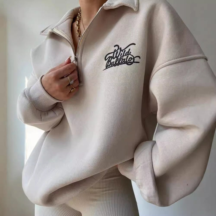 Hooded sweatshirt for women with high collar and zipper Lune London
