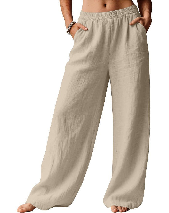 Pantalon en lin pour femme, confortable et décontracté, avec taille élastique Chic & Stil