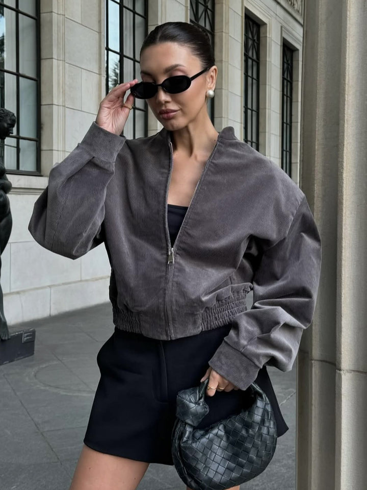Veste en corduroy décontractée pour femmes avec col montant et ourlet élastique Chic und Stil