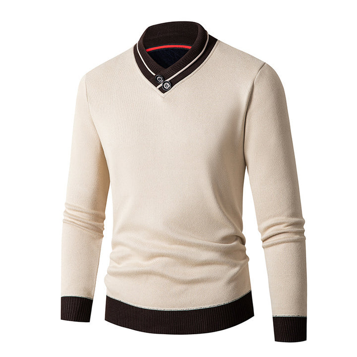 Trendy men's sweater with asymmetrical collar and button detail Lune London