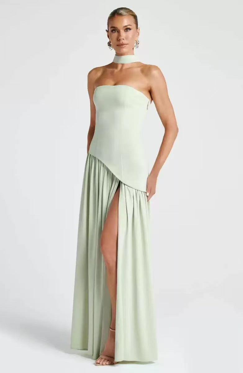 Ladies Floor-Length Maxi Dress with Shoulder-Free Design and Elegant Slit