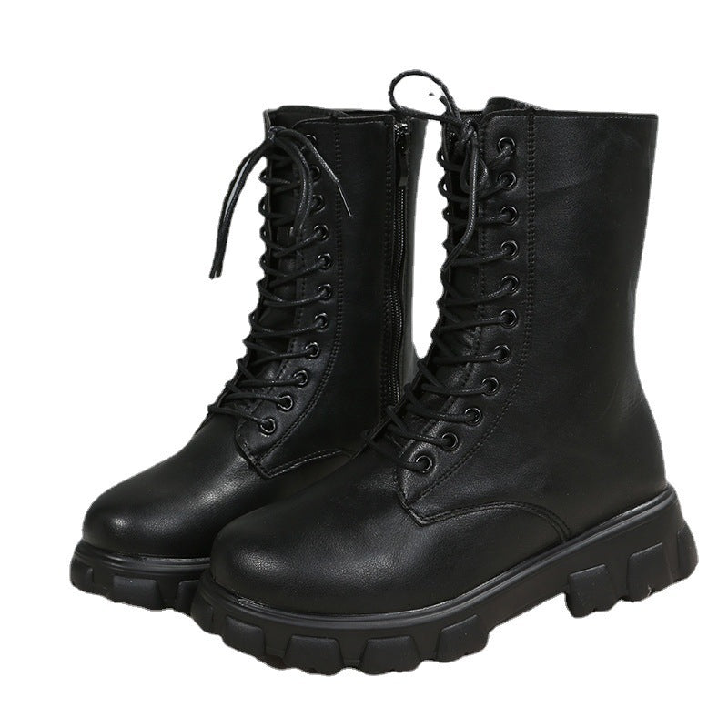 Women's Lace-Up Boots with Sturdy Platform and Side Zipper Lune London
