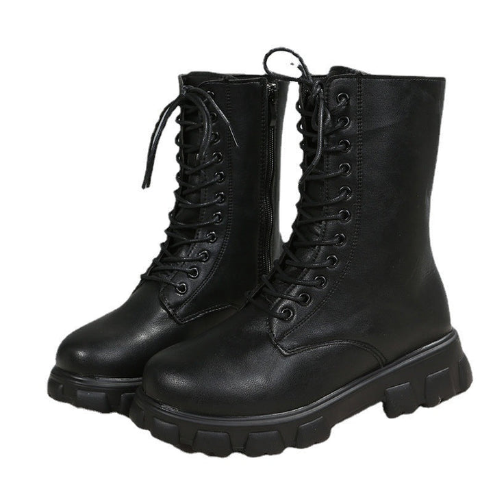 Women's Lace-Up Boots with Sturdy Platform and Side Zipper Lune London