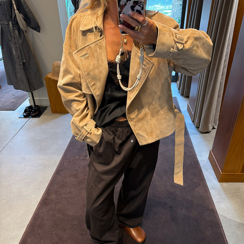 Elegant transitional jacket for women with belt detail Lune London