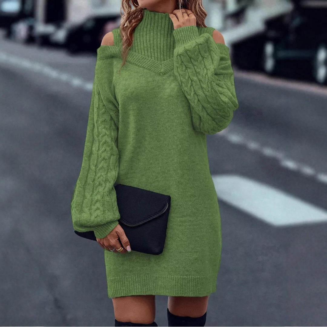 Knitted dress for women with off-shoulder design and unique twisted knit Lune London