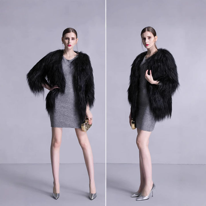 Ladies Elegant Faux Fur Cape with Chic Loose Fit