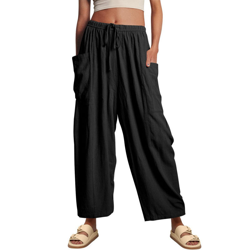 Summer wide and comfortable pants for women with elastic waistband and practical pockets Lune London