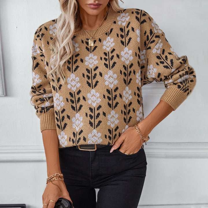 Casual women's sweater with floral pattern and round neckline Lune London