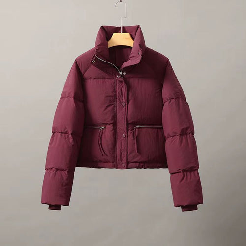 Ladies winter down jacket with high collar and practical pockets Lune London