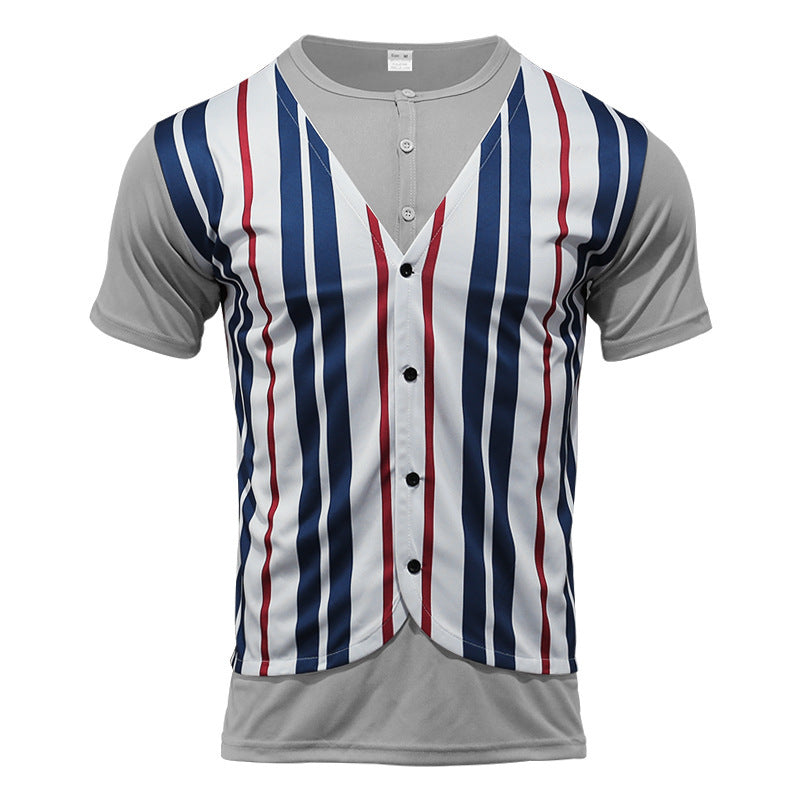 Short-sleeved shirt for men with a sporty striped look and button placket Lune London