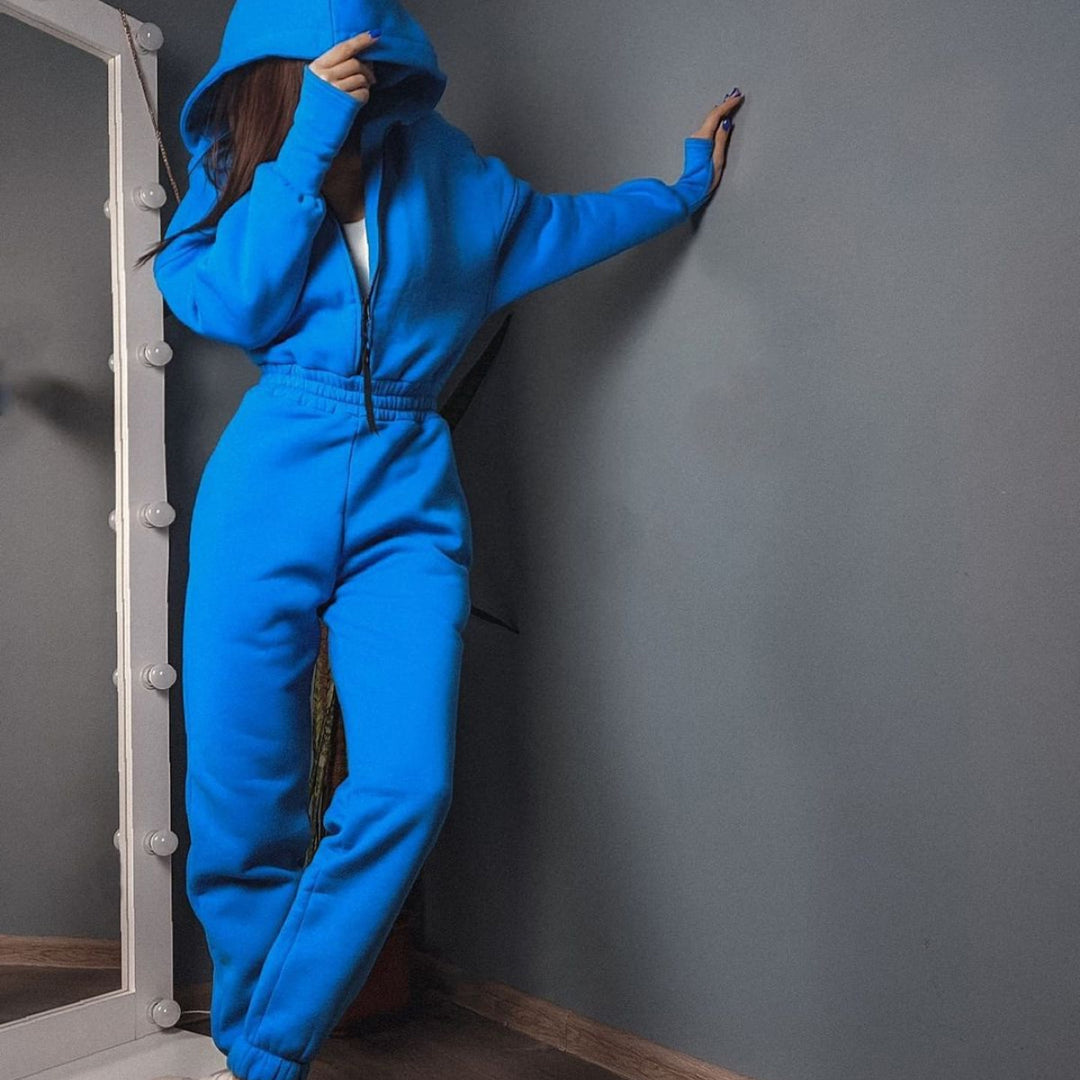 Women’s comfortable hooded jumpsuit with elastic waist and full zip Lune London