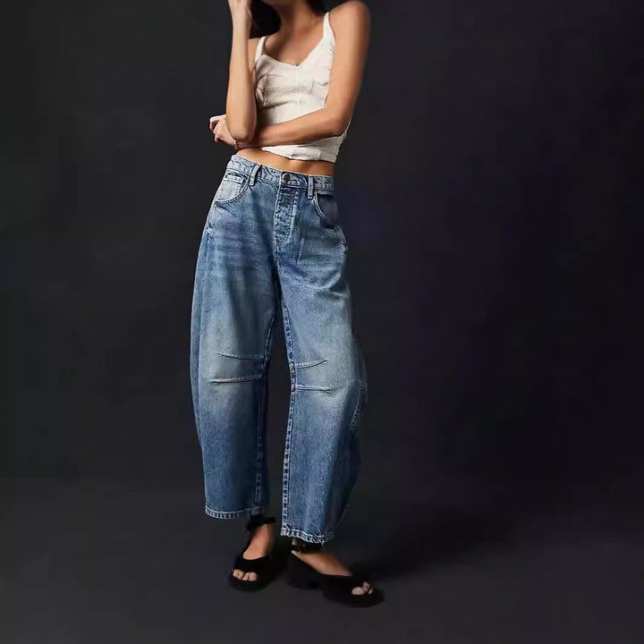 Women's Wide Denim Pants with High Waist and Casual Details Lune London