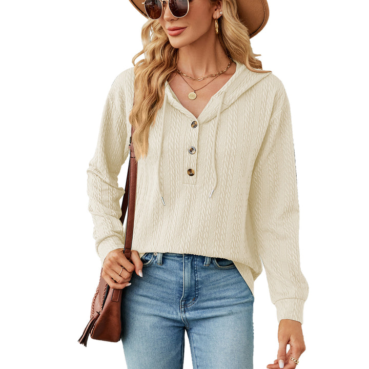 Casual hooded sweatshirt for women with textured surface and button details Lune London