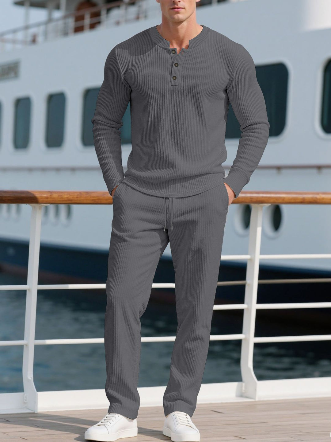 Men's Comfortable Long Sleeve Hoodie with Trendy Button Placket and Elastic Hem Finish Lune London
