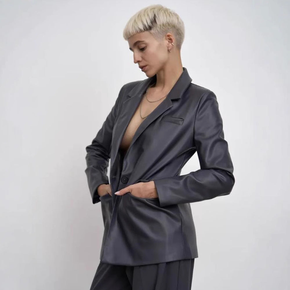 Minimalist and stylish synthetic leather blazer for women Lune London