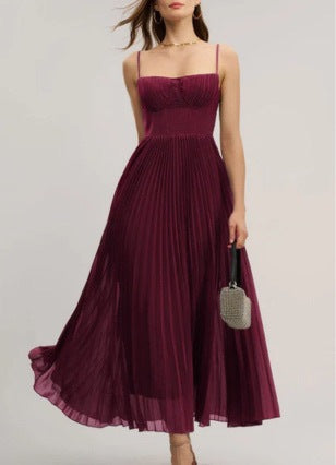 Women's Pleated Maxi Dress with Bustier Top and Flared Skirt Lune London