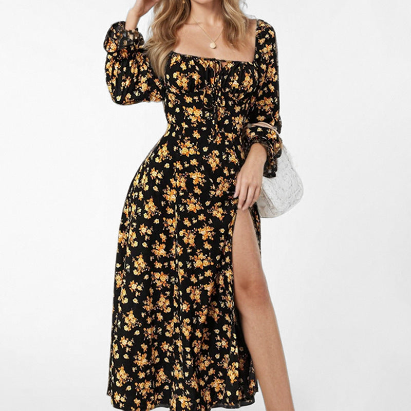 Robe midi pour femmes avec un design floral ludique et une fente haute Chic & Stil