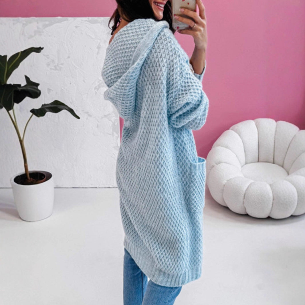Knitted coat for women with a breathable mesh structure and practical pockets Lune London