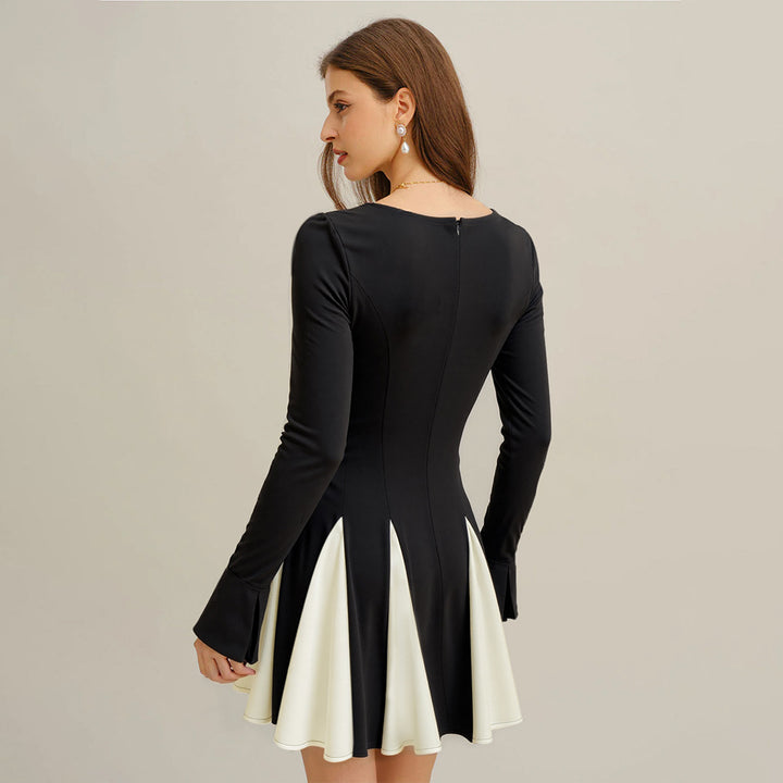 A-Line Dress for Women with Elegant Puff Sleeves and Trendy Color Contrast Chic & Stil