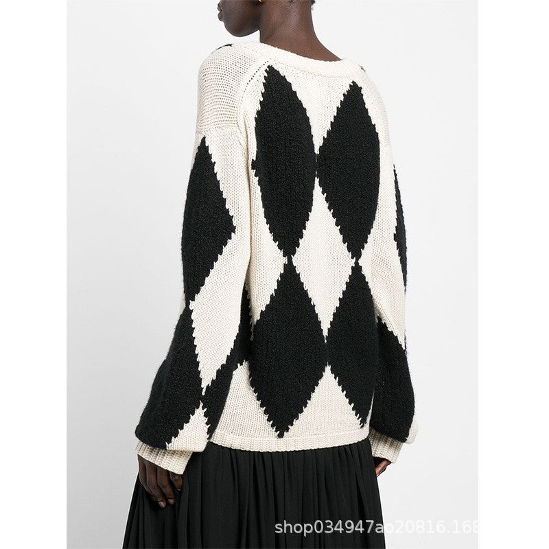Pull tricoté tendance pour femmes à col en V avec motif en zigzag Chic & Stil