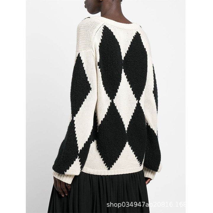 Pull tricoté tendance pour femmes à col en V avec motif en zigzag Chic & Stil