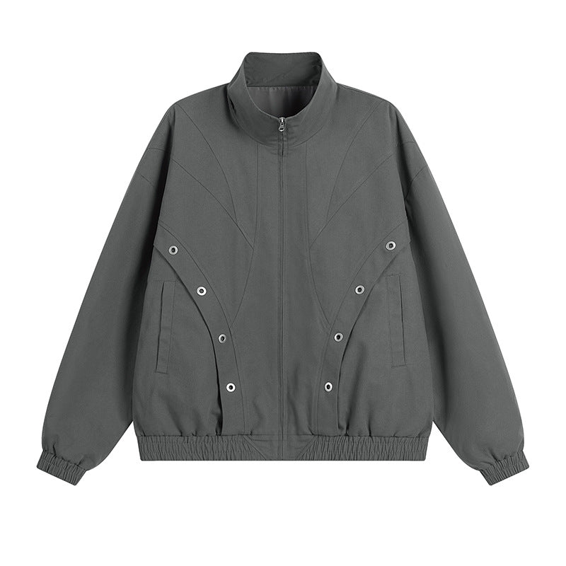 High-collared transition jacket for women with practical snap button details Lune London