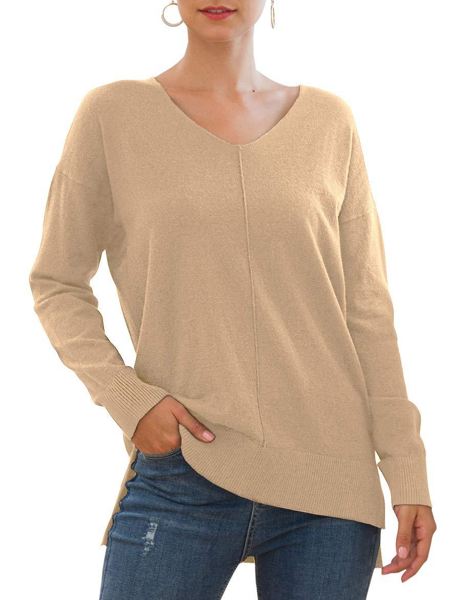 Elegant women's sweater with V-neck and asymmetrical hem Lune London