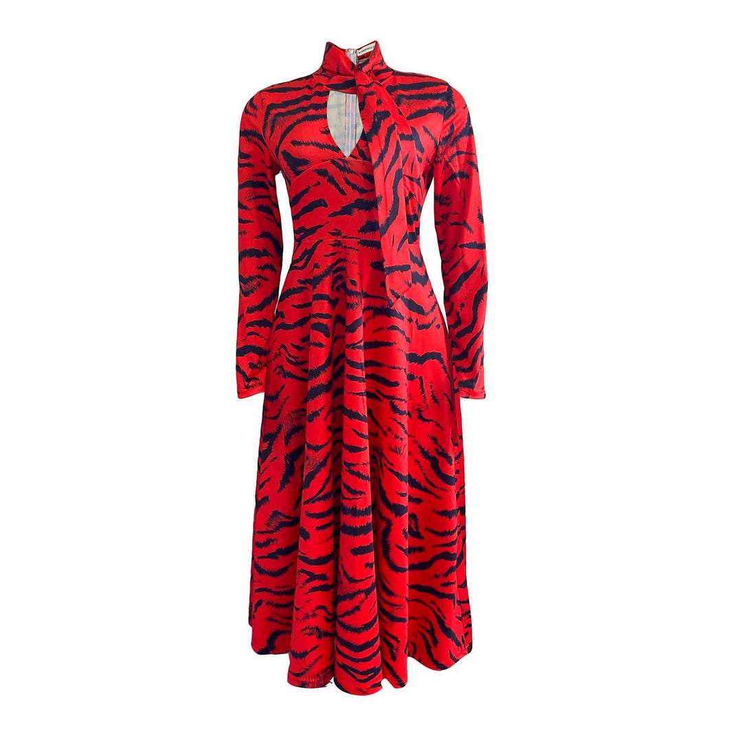 Midi dress for women with a high collar and asymmetrical cut Lune London