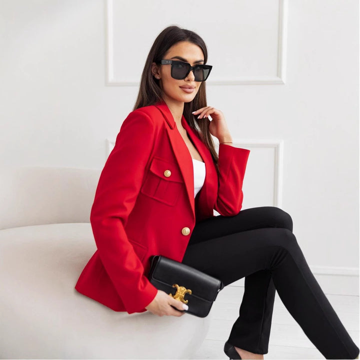 Ladies Fashion Blazer with Embroidered Pockets and Elegant Button Placket Lune London