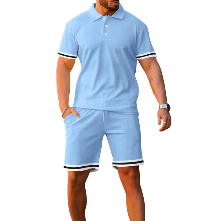 Lune London men's sporty polo and shorts set with contrasting stripes
