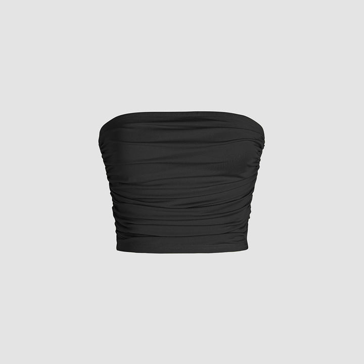 Chic & Stil Women's Bandeau Top with Ruching Details and Elastic Waist
