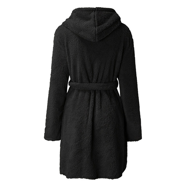 Fleece bathrobe for women with hood and practical pockets Lune London