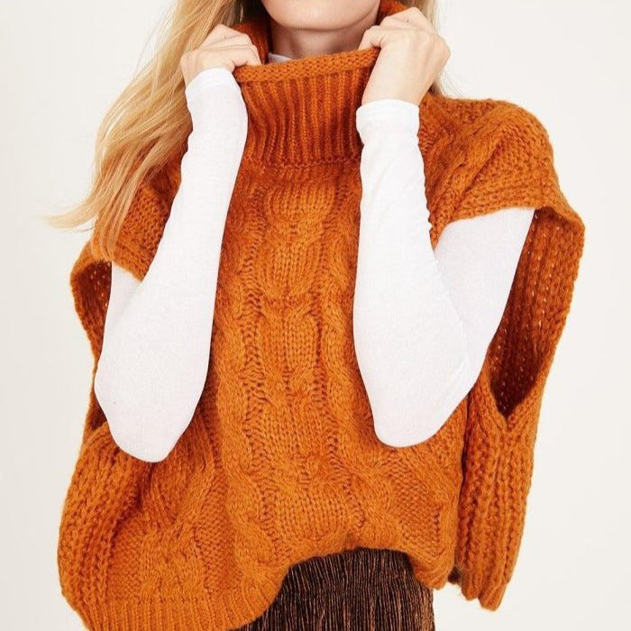 Trendy knitted sweater for women with high collar and cable knit pattern Lune London