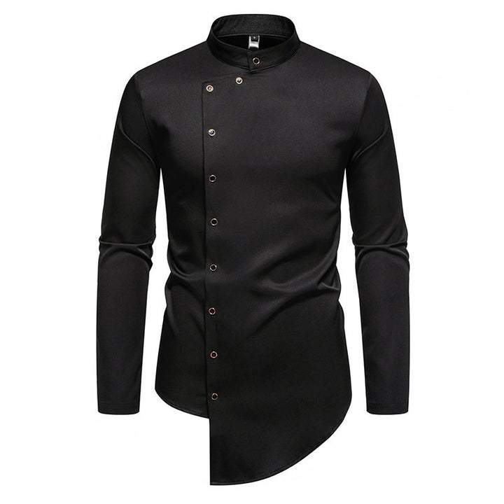 Long sleeve shirt for men with modern high collar and creative button placket Lune London