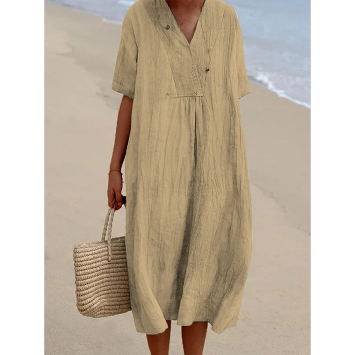 Casual midi dress for ladies with V-neck and loose fit Lune London