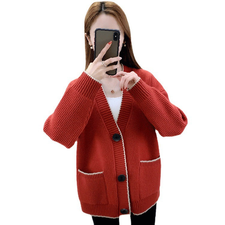 Ladies chunky knit cardigan with pockets and button detail Lune London